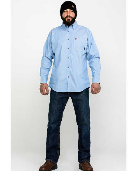 Image #6 - Ariat Men's FR Solid Durastretch Long Sleeve Work Shirt - Tall , Blue, hi-res