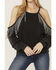Image #3 - Blue B Women's Rhinestone Fringe Cold Shoulder Sweatshirt, Black, hi-res
