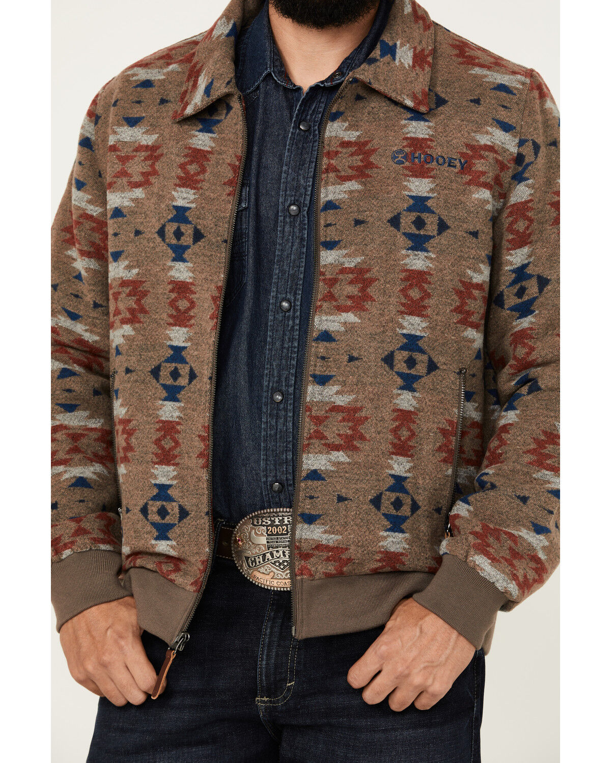 Image #3 - Hooey Men's Southwestern Print Bomber Jacket, Red, hi-res
