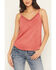 Image #3 - Shyanne Women's Solid Faux Suede Sleeveless Crochet Tank Top, Mauve, hi-res
