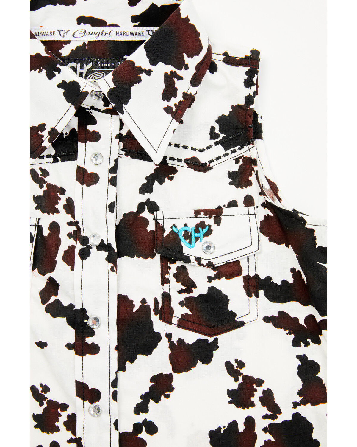 Image #2 - Cowgirl Hardware Toddler Girls' Cow Print Sleeveless Snap Western Shirt, White, hi-res