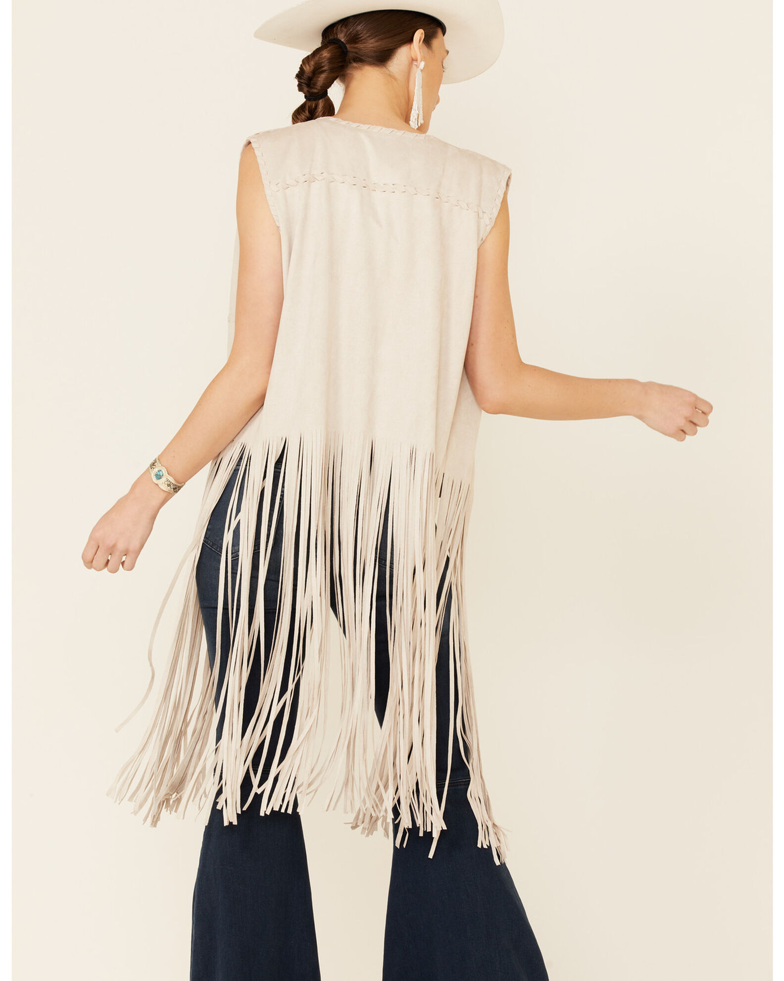 Image #4 - Fornia Women's Fringe Faux Suede Vest, Stone, hi-res