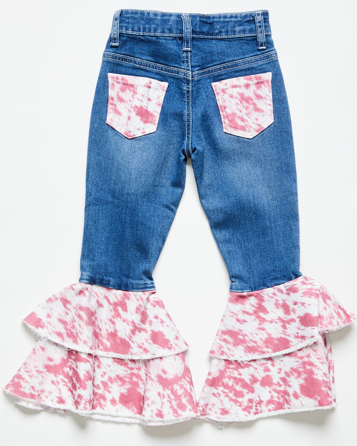 Image #3 - Cowgirl Hardware Toddler Girls' Cowhide Print Ruffle Stretch Flare Jeans, Multi, hi-res