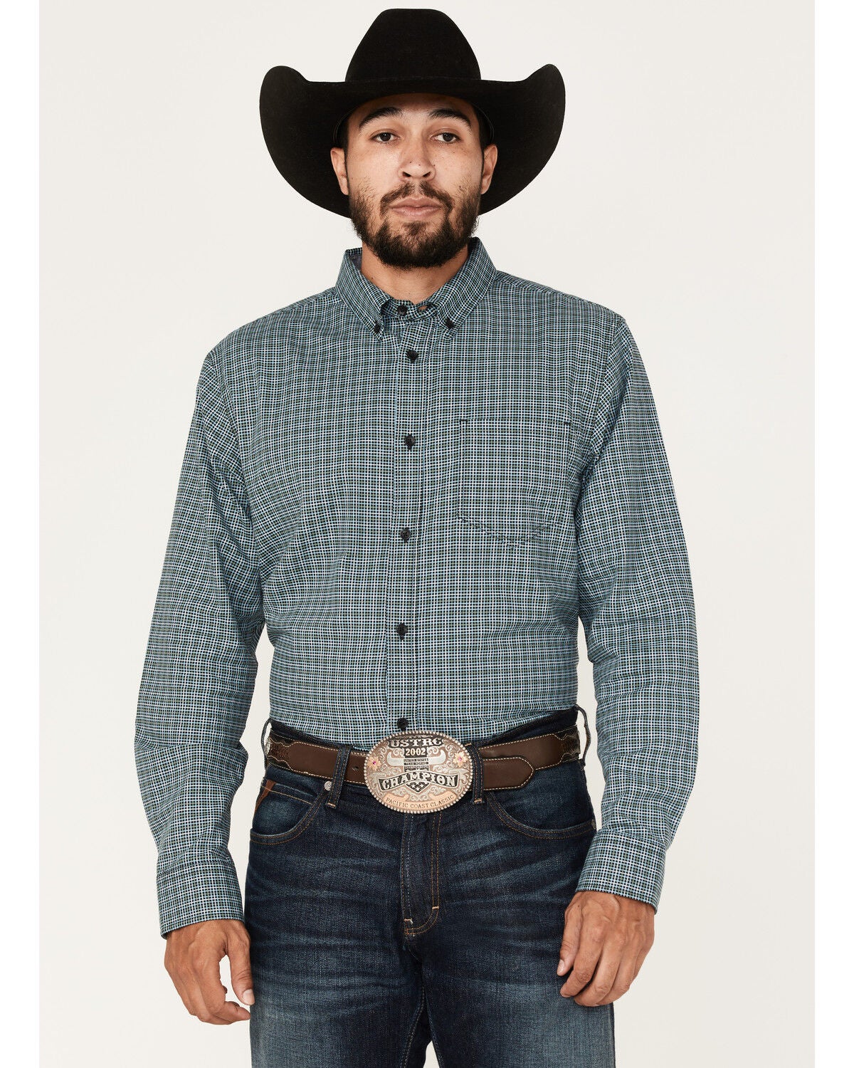Image #2 - Cody James Men's Small Plaid Button Down Western Shirt, Green, hi-res