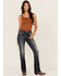 Image #3 - Grace In LA Women's Dark Wash Floral Paisley Embroidered Mid Rise Bootcut Stretch Denim Jeans, Dark Wash, hi-res