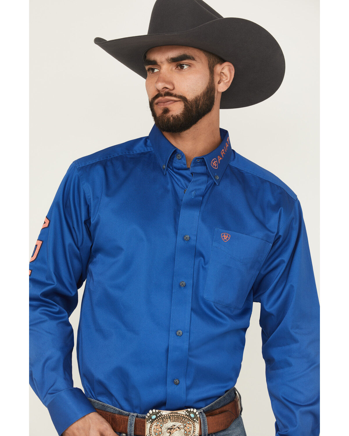 Image #2 - Ariat Men's Team Logo Twill Solid Long Sleeve Button-Down Western Shirt, Royal Blue, hi-res