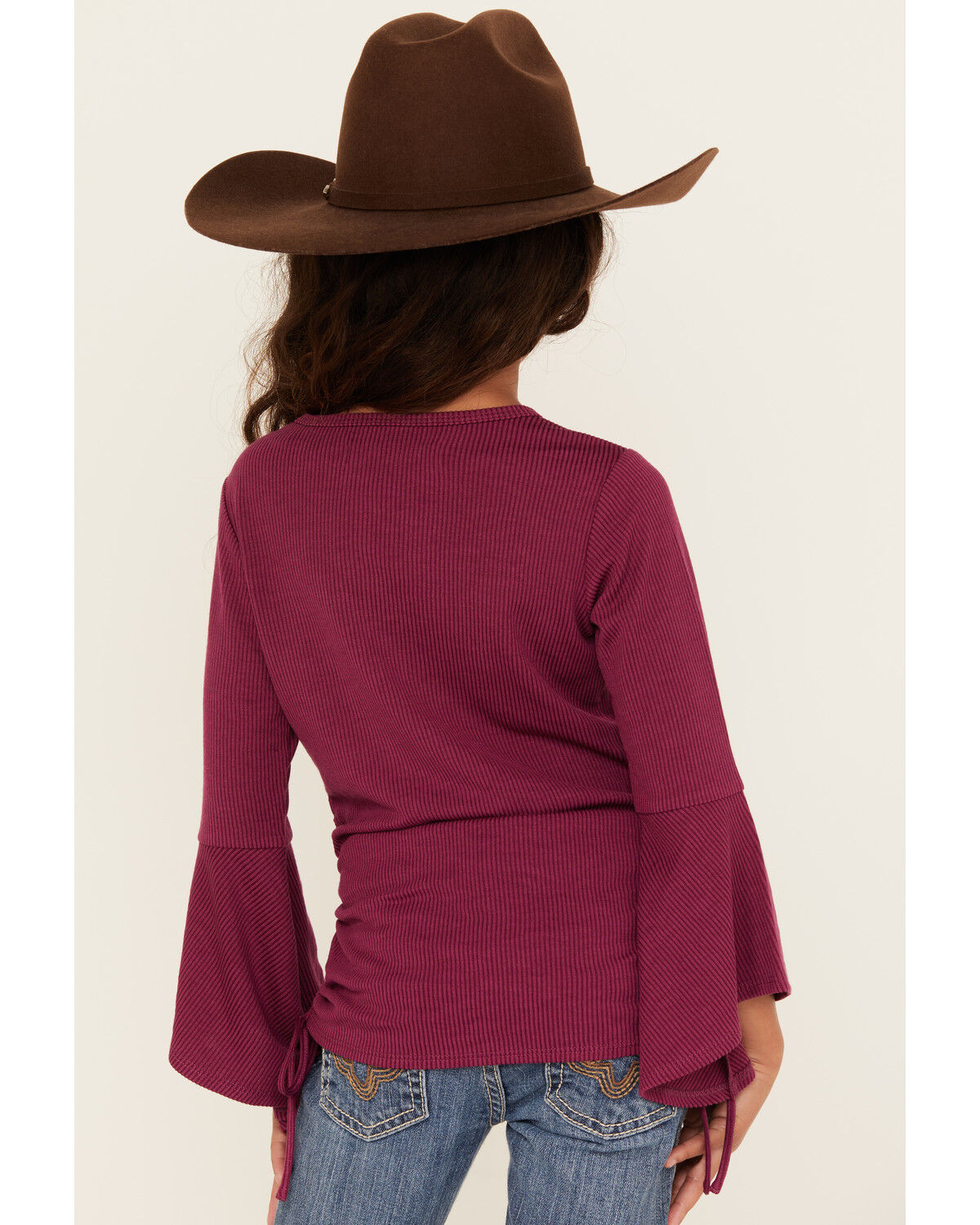 Image #4 - Shyanne Girls' Bell Sleeve Ruched Side Top, Fuchsia, hi-res