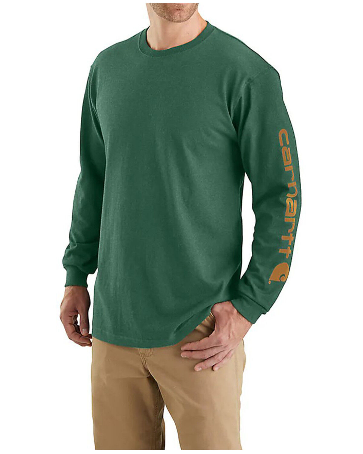 Image #1 - Carhartt Men's Loose Fit Heavyweight Logo Long Sleeve Work Shirt, Dark Green, hi-res