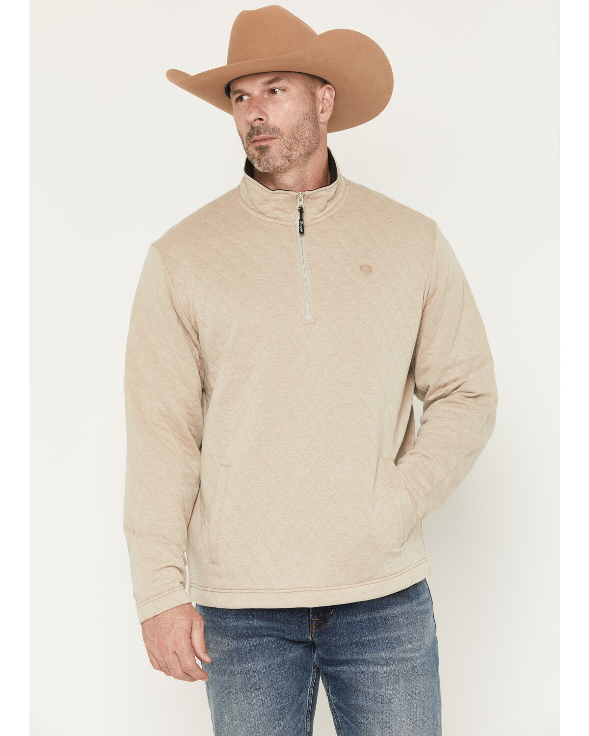 Image #1 - George Strait by Wrangler Men's Solid 1/4 Zip Pullover, Tan, hi-res