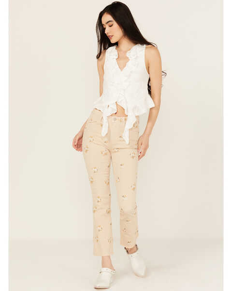 Image #1 - Driftwood Women's Roxy X Provence High Rise Floral Embroidered Cropped Straight Denim Jeans , Cream, hi-res