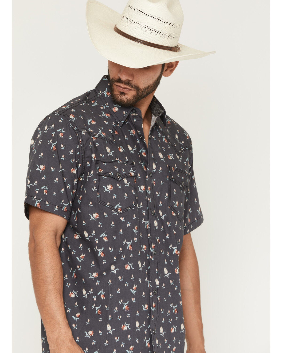 Image #2 - Moonshine Spirit&reg; Men's Mardi Gras Floral Print Short Sleeve Snap Western Shirt, Black, hi-res