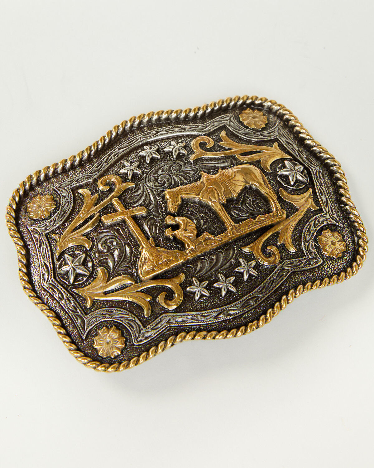 Image #1 - Cody James Men's Christian Cowboy Rectangle Belt Buckle, Silver, hi-res