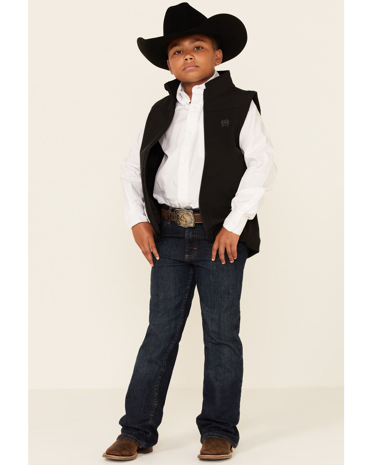 Image #2 - Cinch Boys' Solid Bonded Zip-Up Vest, Black, hi-res