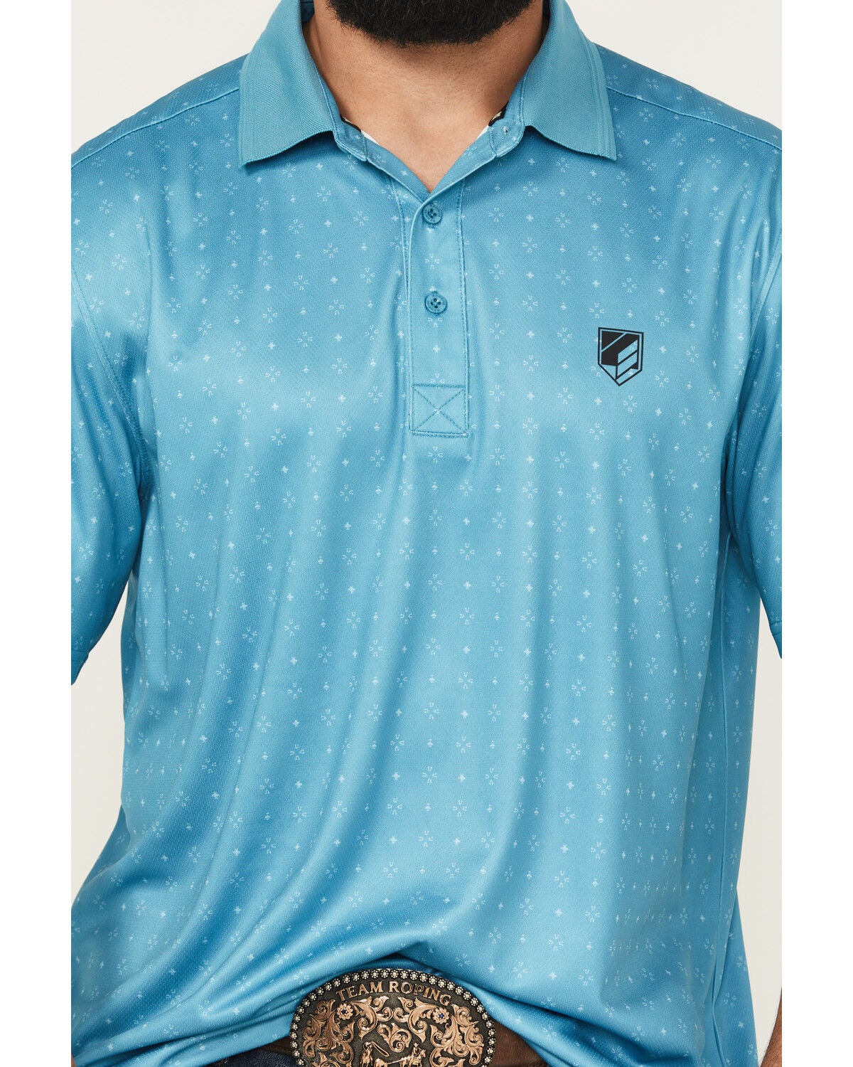 Image #3 - RANK 45&reg; Men's Crossfire Geo Print Short Sleeve Polo, Blue, hi-res