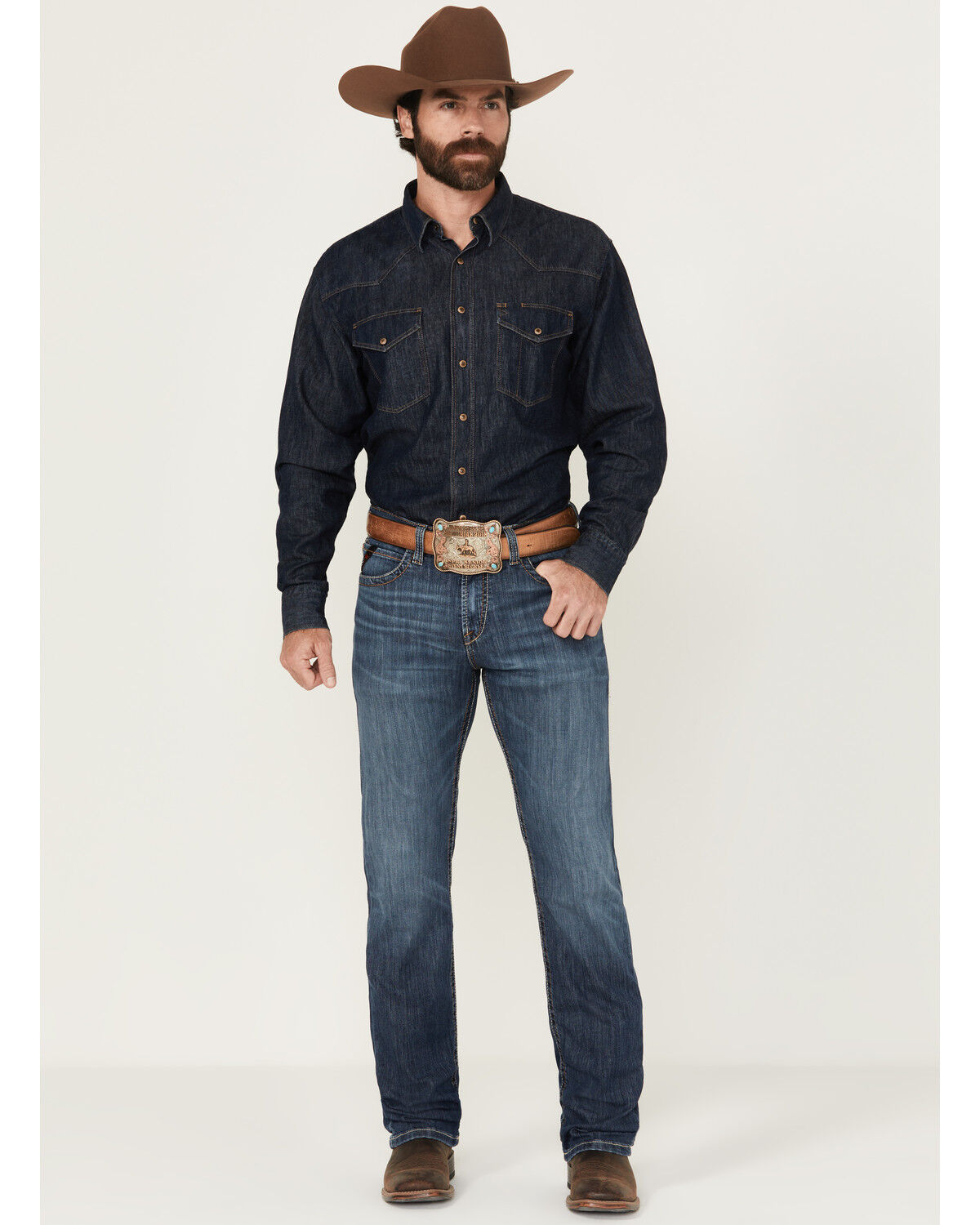 Image #1 - Ariat Men's FR M7 Slim Duralight Stretch Basic Straight Jeans, Indigo, hi-res