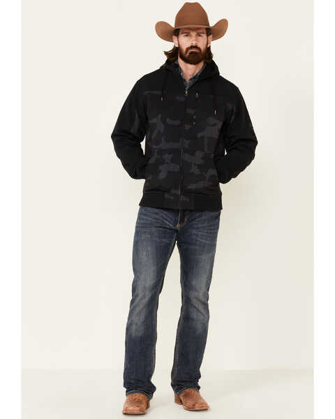 Image #2 - Cinch Men's Black Camo Print Zip-Front Bonded Hooded Jacket, , hi-res
