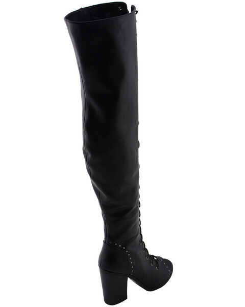 Image #9 - Milwaukee Leather Women's Open Toe Front Knee High Boots - Round Toe, Black, hi-res