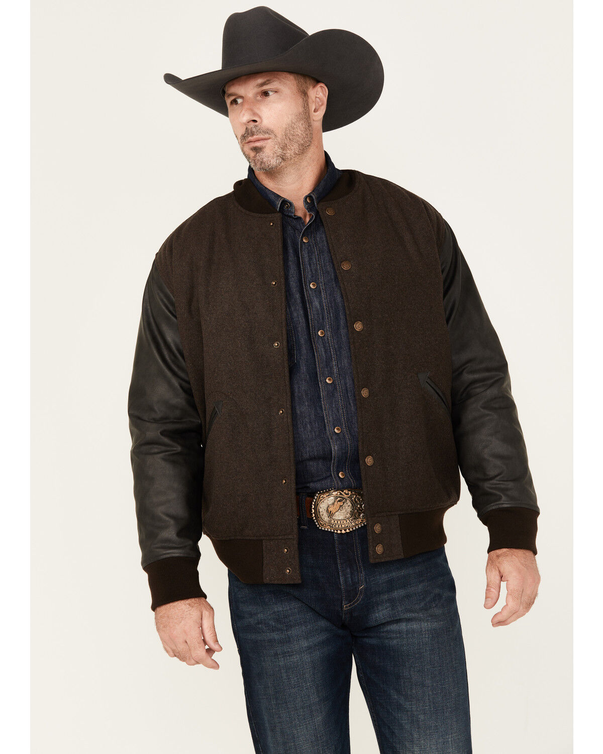 Image #1 - Cody James Men's Brighton Varsity Wool Jacket, Brown, hi-res