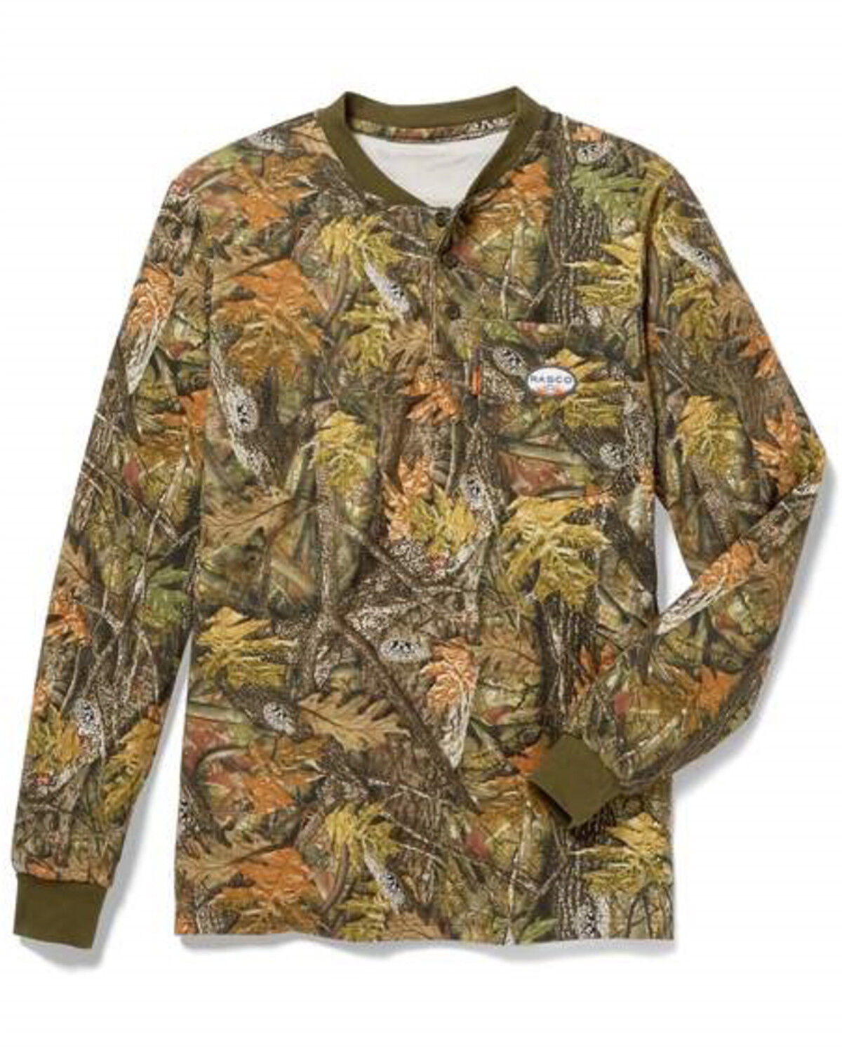 Image #1 - Rasco Men's FR Camo Print Long Sleeve Work Henley T-Shirt, Camouflage, hi-res