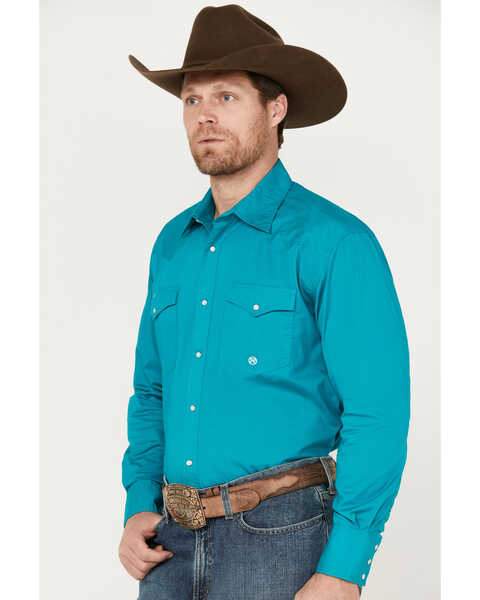 Image #2 - Roper Men's Amarillo Solid Long Sleeve Pearl Snap Western Shirt, Teal, hi-res
