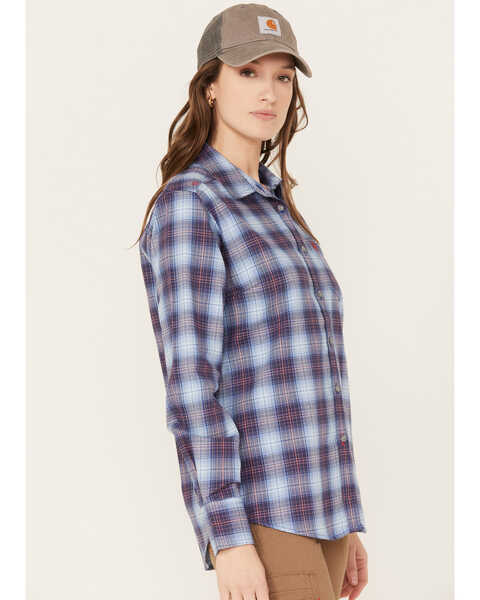 Ariat Women's FR Plaid Print Long Sleeve Button Down Work Shirt, Blue, hi-res
