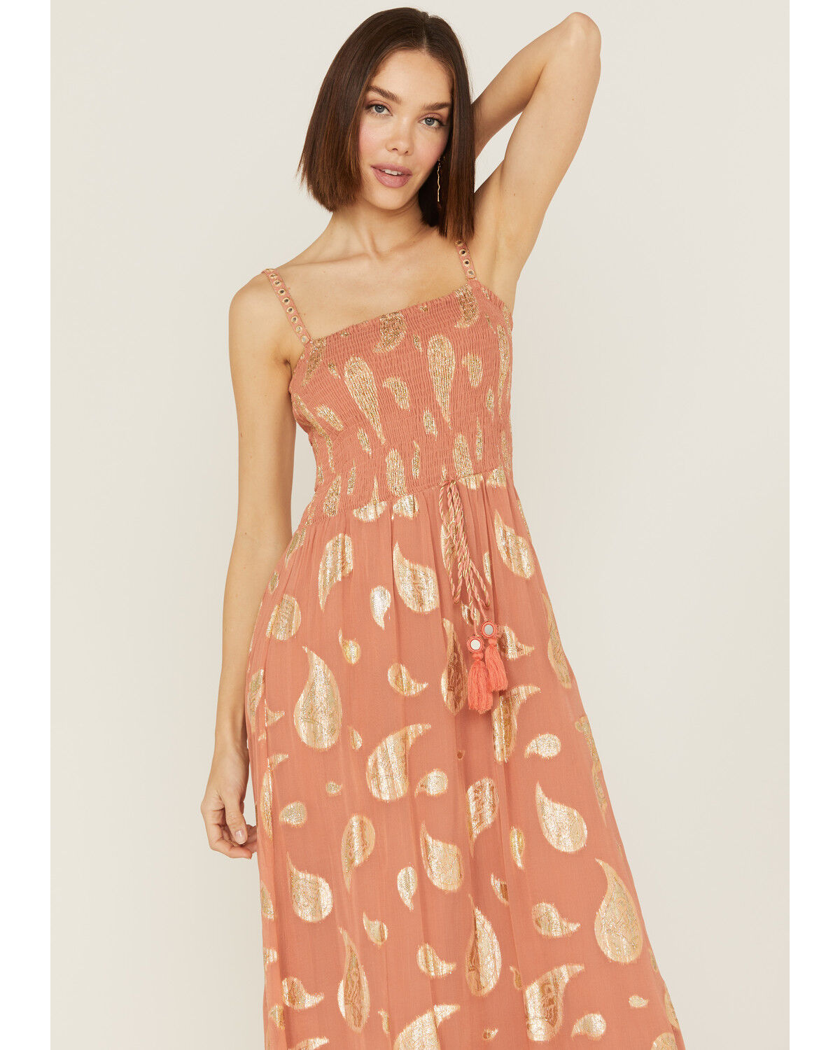 Image #2 - Z&L Women's Sophia Paisley Print Smocked Sleeveless Maxi Dress, Mauve, hi-res