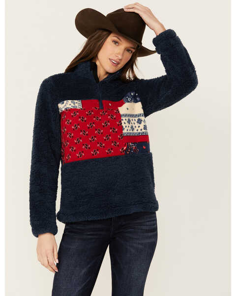 Image #1 - Outback Trading Co Women's Fleece Abigail Southwestern Henley Pullover, Red, hi-res