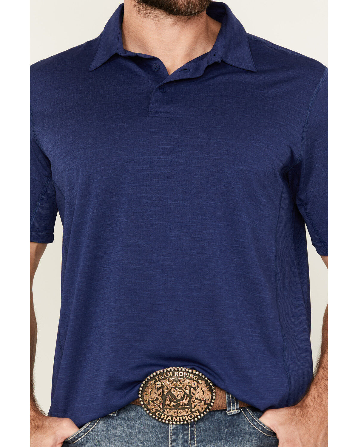 Image #3 - Wrangler Men's Solid Short Sleeve Performance Polo, Navy, hi-res