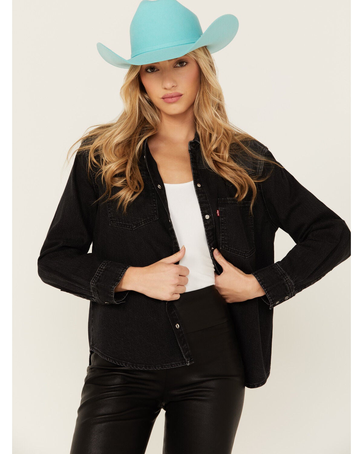 Levi's Women's Teodora Western Denim Studded Shirt, Black, hi-res