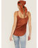 Image #3 - Shyanne Women's Faux Suede Solid Ladder Lace Trim Cami , Rust Copper, hi-res