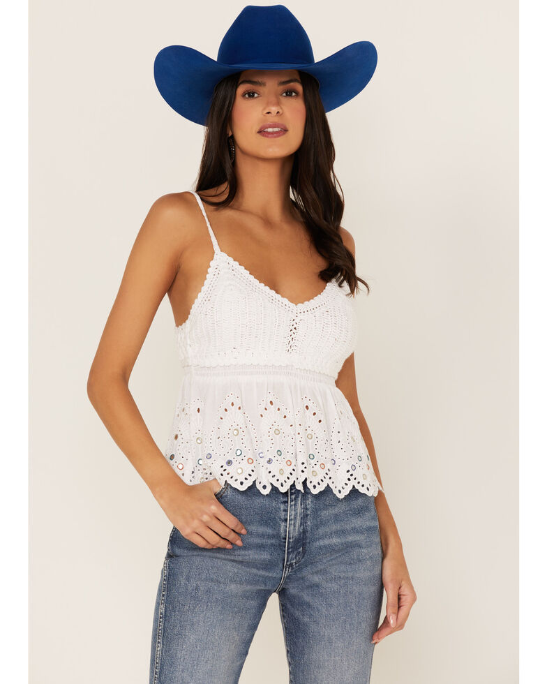 Shyanne Women's Mirror Eyelet Tank, White, hi-res