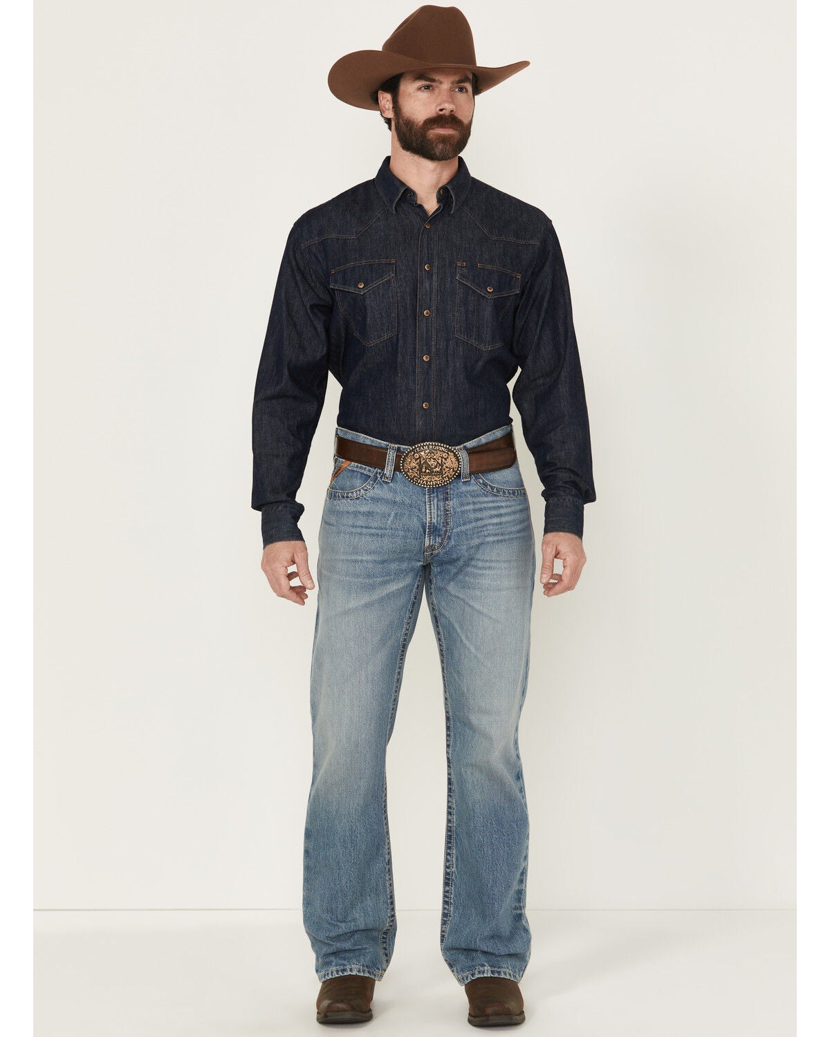 Image #1 - Ariat Men's M4 Corralitos Louis Light Wash Relaxed Bootcut Rigid Denim Jeans, Light Wash, hi-res
