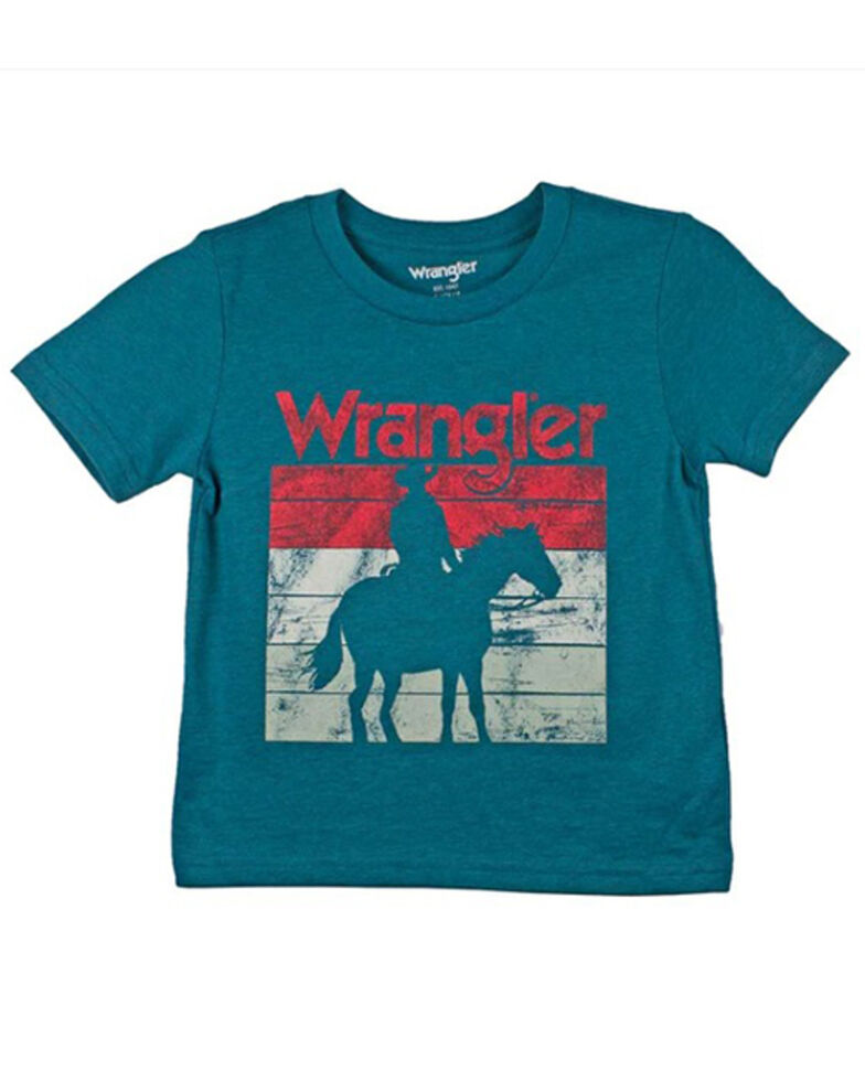 Wrangler Boys' Vintage Cowboy Logo Graphic T-Shirt, Turquoise, hi-res