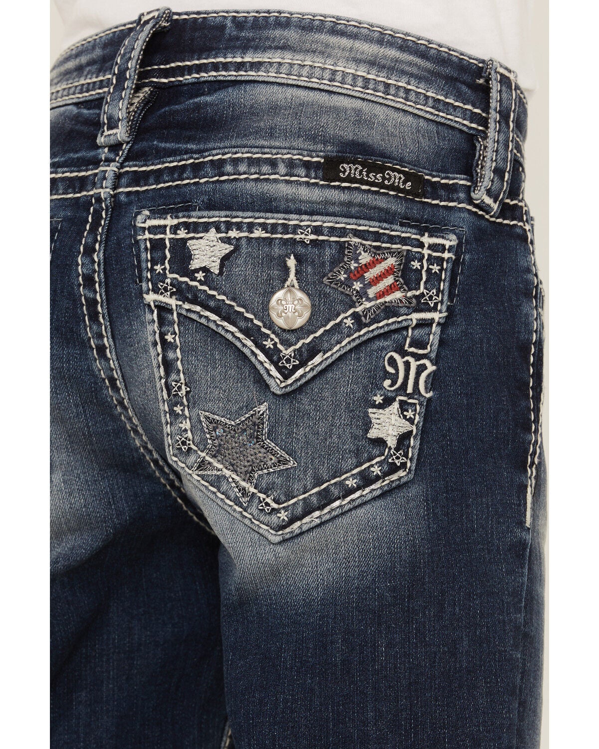 Image #4 - Miss Me Girls' Light Wash Mid Rise Americana Star Embroidered Bootcut Jeans, Blue, hi-res