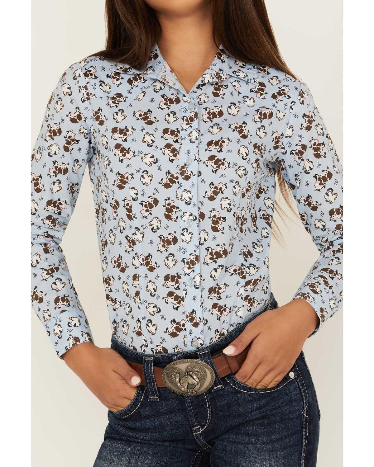 Image #3 - Cruel Girl Girls' Conversation Print Long Sleeve Button-Down Shirt, Light Blue, hi-res