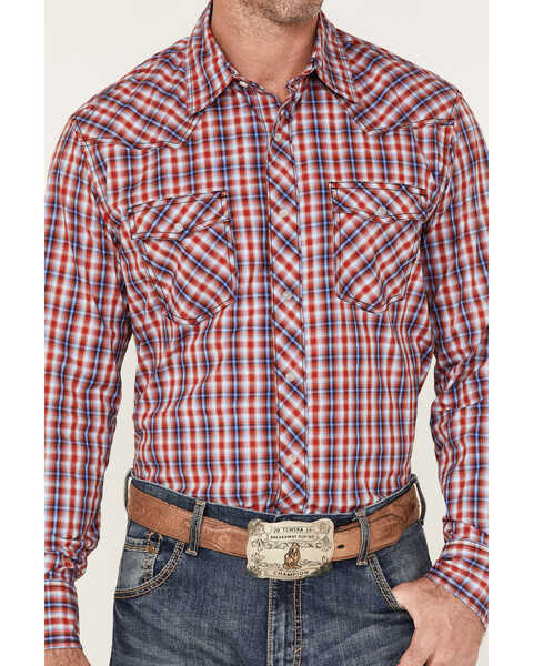 Image #3 - Wrangler 20X Men's Plaid Print Competition Advanced Comfort Long Sleeve Pearl Snap Western Shirt, Red, hi-res