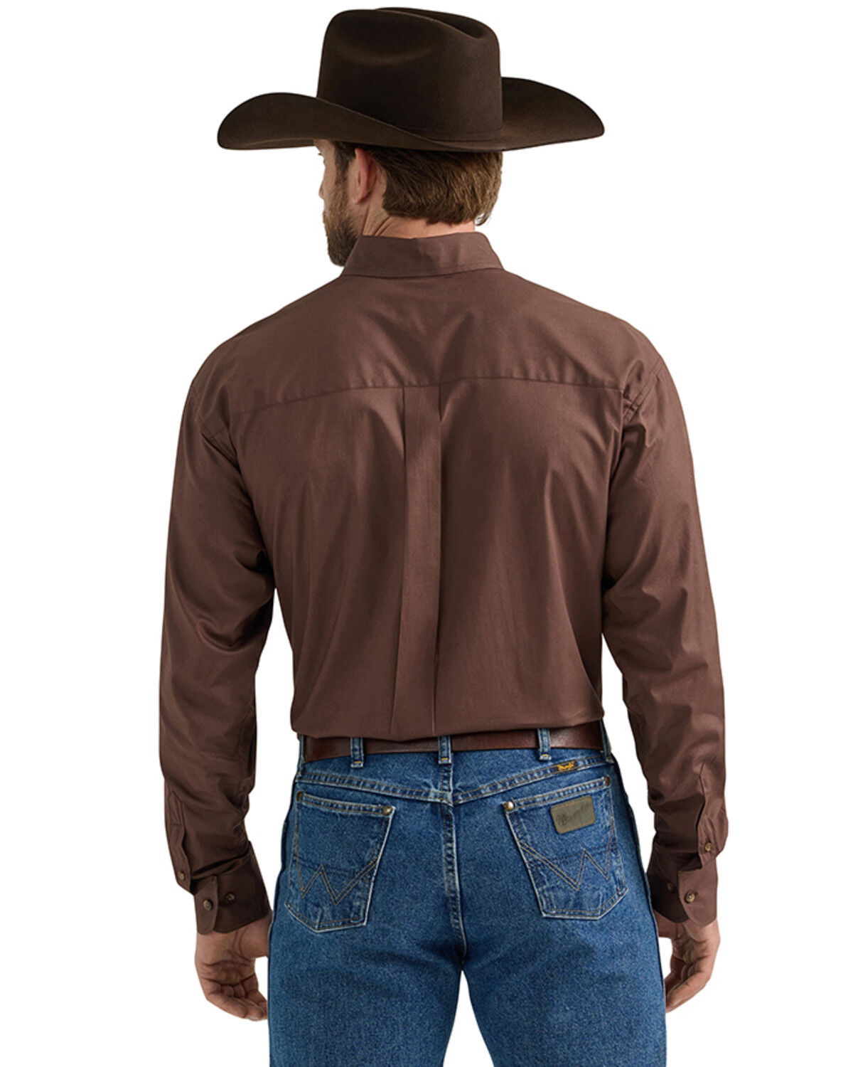 Image #3 - George Strait by Wrangler Men's Solid Long Sleeve Button-Down Stretch Western Shirt - Big, Dark Brown, hi-res