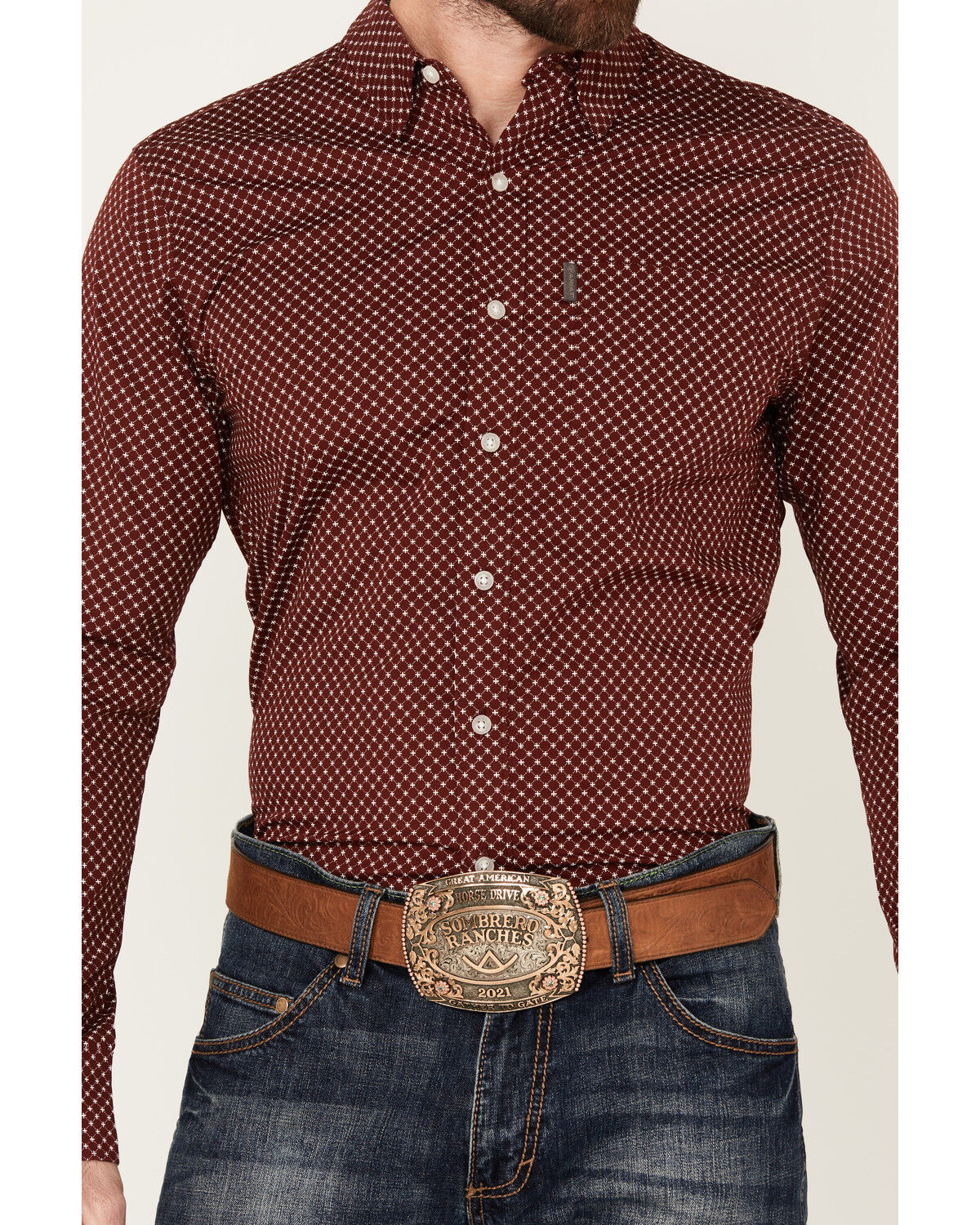 Image #3 - Ariat Men's Macoy Geo Print Long Sleeve Button-Down Stretch Western Shirt, Wine, hi-res