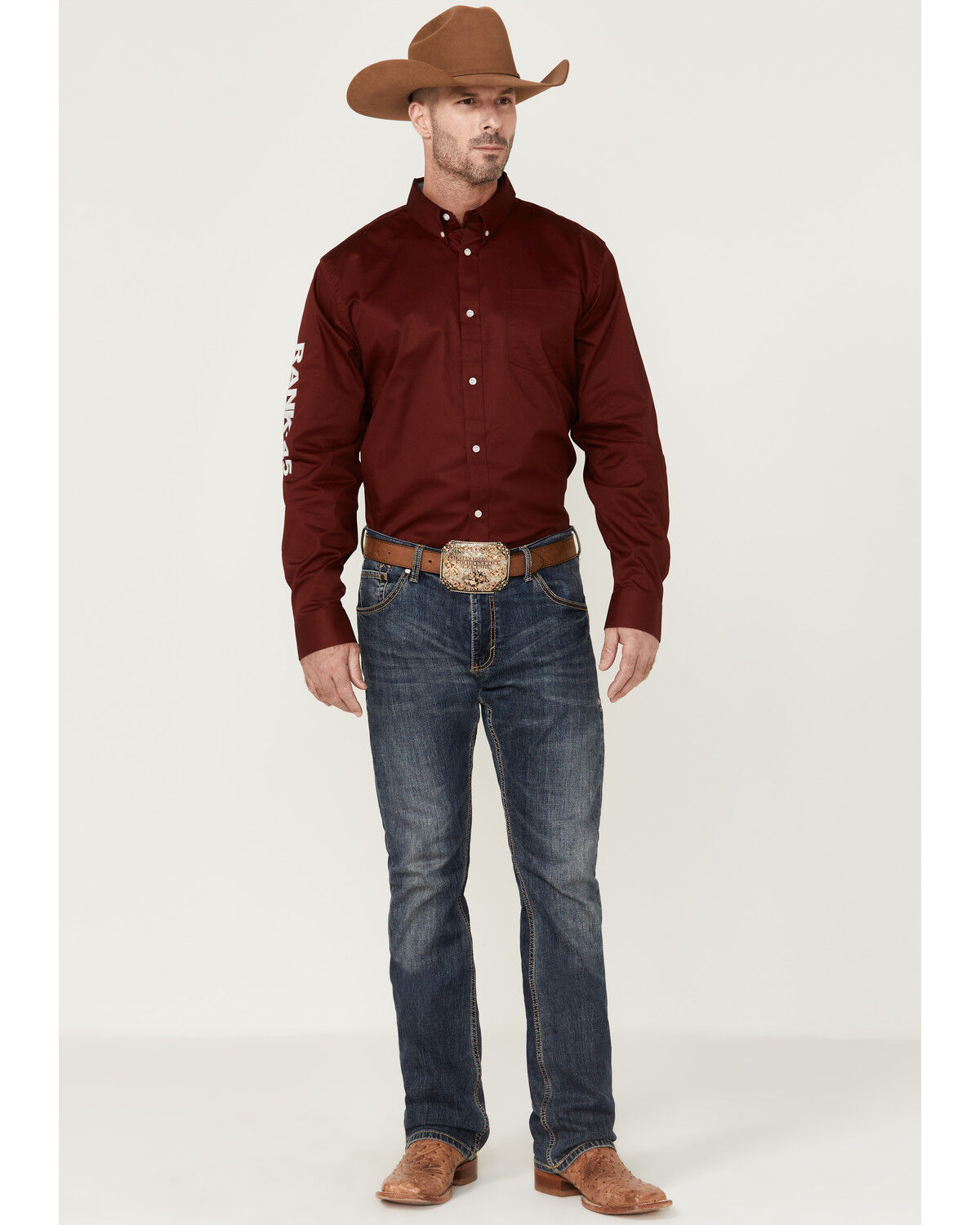 Image #2 - RANK 45® Men's Performance Twill Logo Long Sleeve Button-Down Western Shirt , , hi-res
