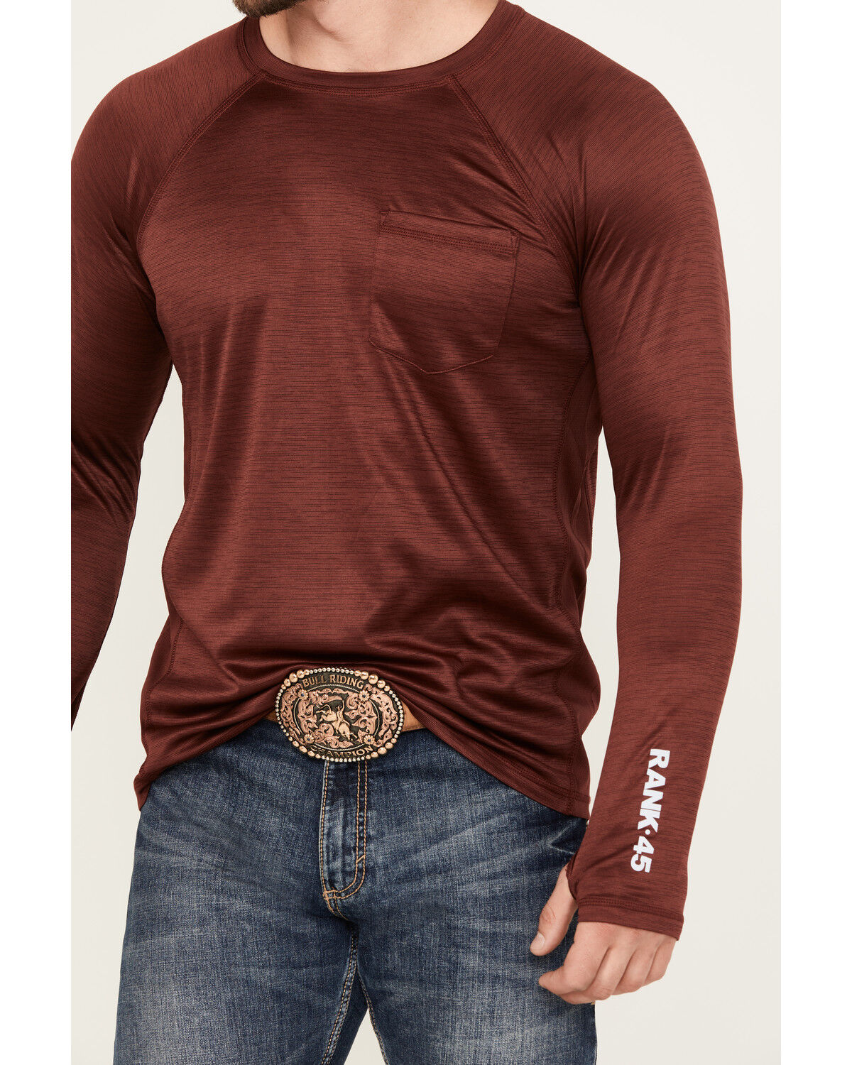 Image #3 - RANK 45® Men's Long Sleeve Performance T-Shirt, Wine, hi-res