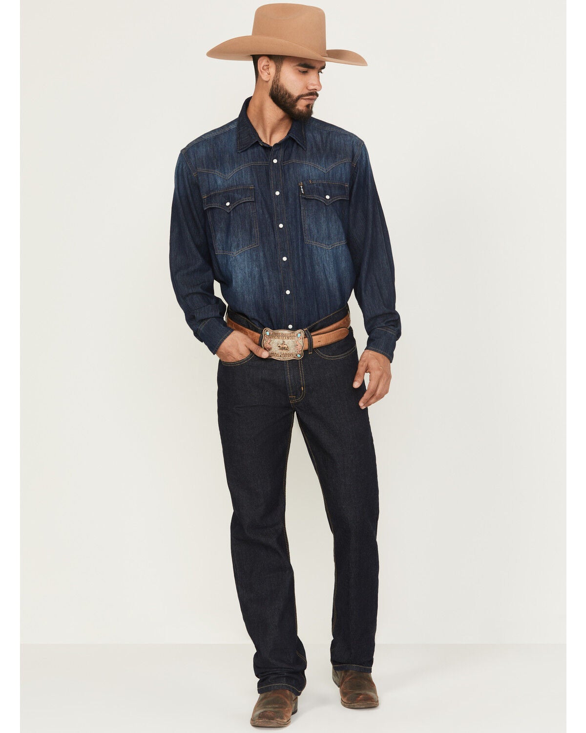 Image #1 - Cinch Men's White Label Dark Wash Relaxed Straight Rigid Denim Jeans, Indigo, hi-res