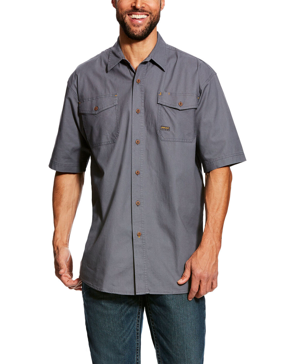 Image #1 - Ariat Men's Steel Rebar Made Tough VentTEK Short Sleeve Work Shirt, Grey, hi-res