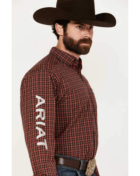 Image #2 - Ariat Men's Team Carson Plaid Print Long Sleeve Button-Down Shirt, Red, hi-res