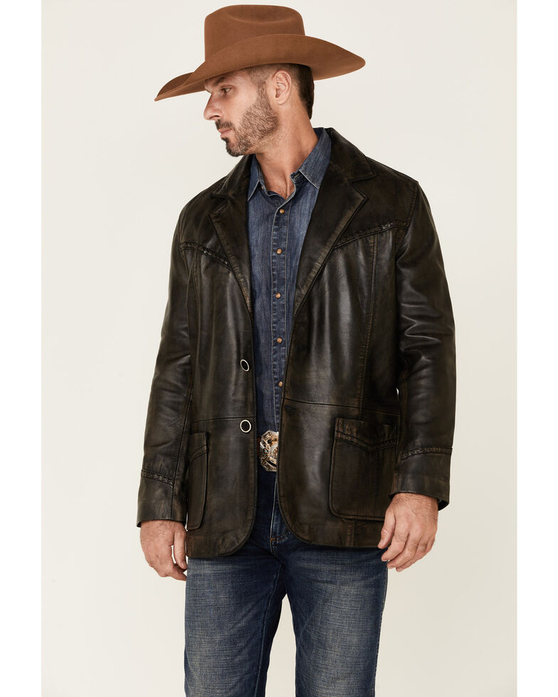 Cripple Creek Men's Black Genuine Nappa Lamb Leather Western Blazer , Black, hi-res