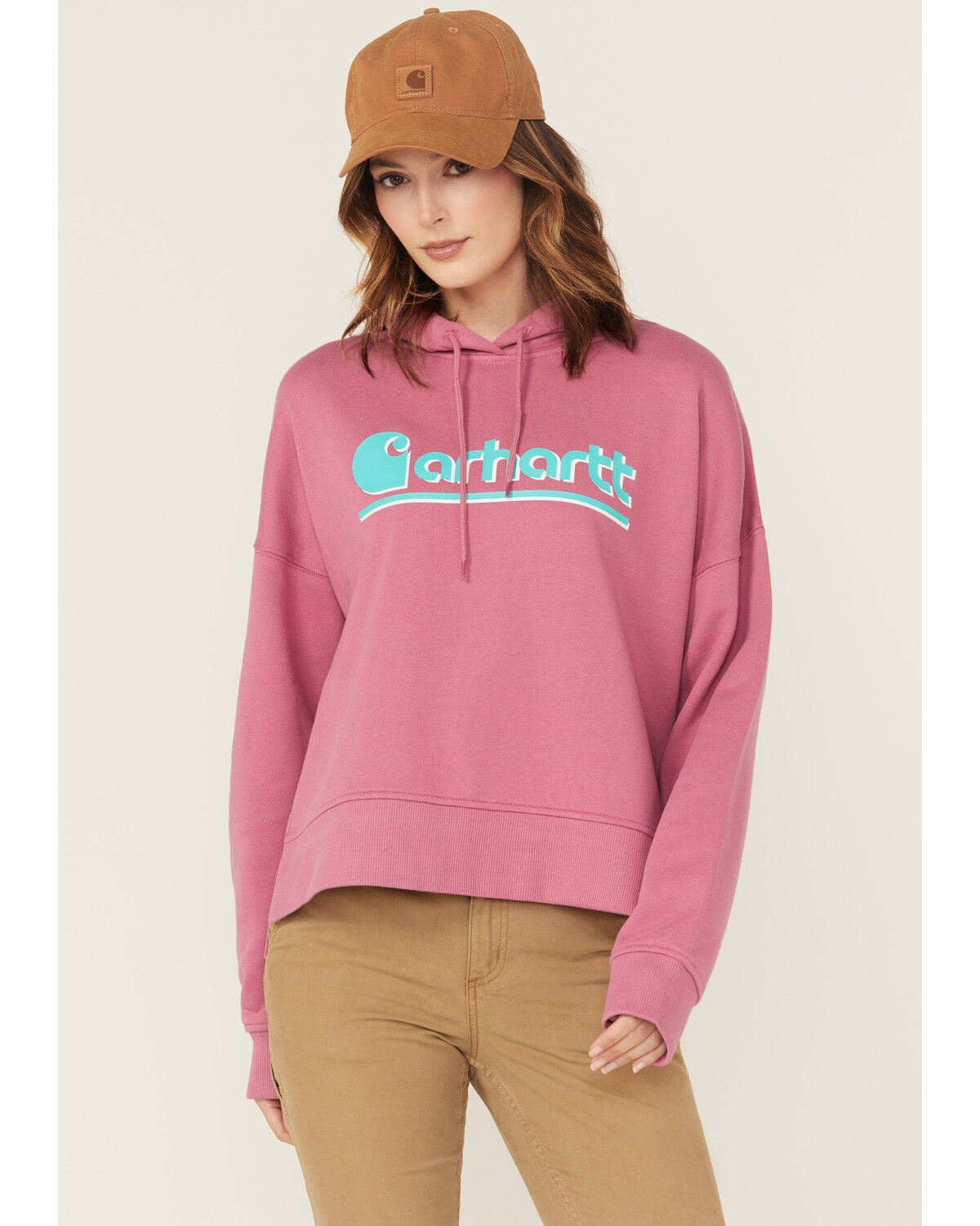 Carhartt Women's Tencel&trade; Fiber Series Loose Fit Graphic Hoodie, Dark Pink, hi-res