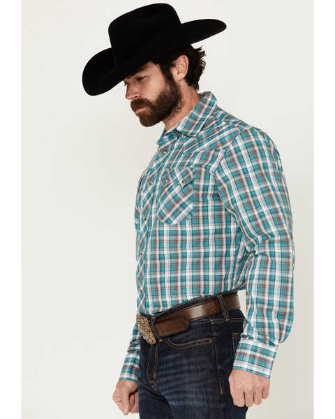 Image #2 - Wrangler Retro Men's Plaid Print Long Sleeve Snap Western Shirt, Teal, hi-res
