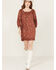 Image #1 - Angie Women's Floral Print Crochet Long Sleeve Mini Dress , Rust Copper, hi-res
