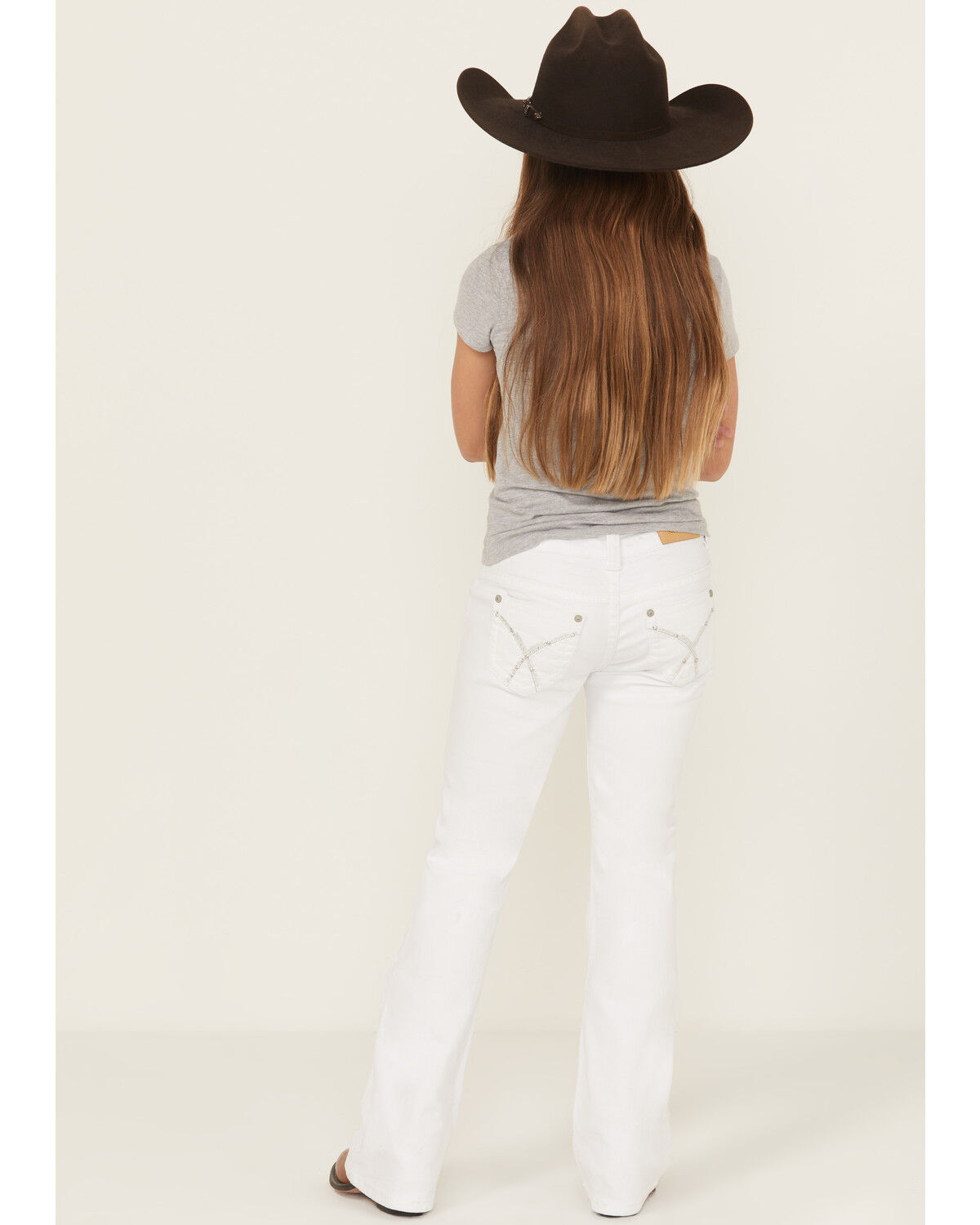 Image #4 - Shyanne Girls' Rhinestone Bootcut Stretch Denim Jeans, White, hi-res