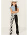 Image #1 - Saints & Hearts Girls' Cow Print Flare Pants, Black, hi-res