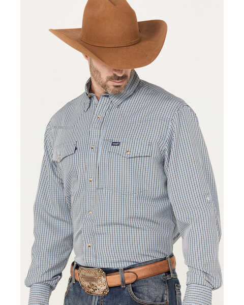 Image #2 - Wrangler Men's Performance Plaid Print Long Sleeve Snap Western Shirt, Blue, hi-res